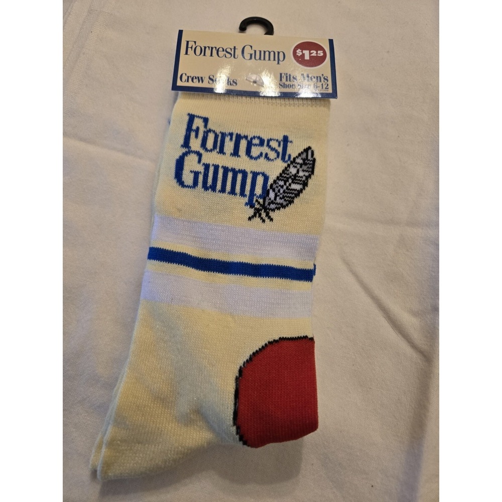 FORREST GUMP One Size Crew Socks Men's Shoe Size 6-12 NWT Yellow